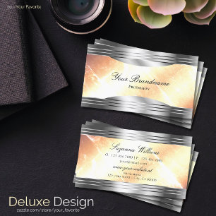 Vibrant Ivory Peach with Silver Borders Sumptuous Business Card
