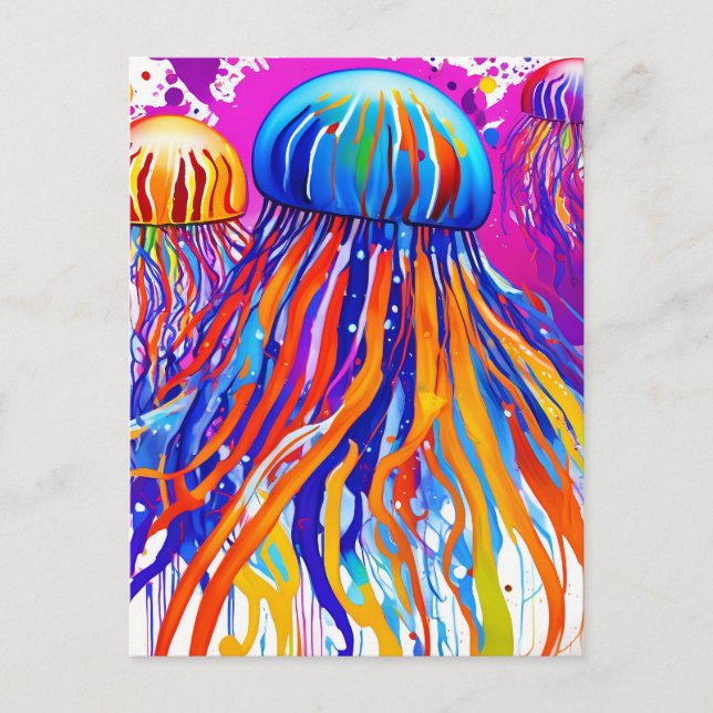 Vibrant jellyfish art postcard (Front)