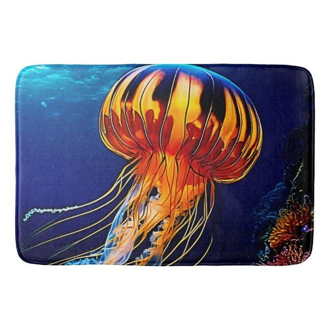Vibrant Jellyfish Underwater Art Bath Mat (Front)