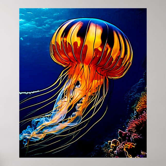 Vibrant Jellyfish Underwater Art Poster (Front)