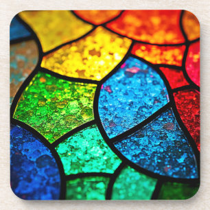 Vibrant Jewel Toned Stained Glass Texture Art Coaster