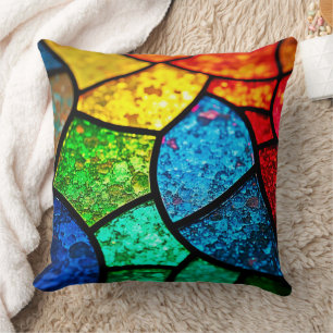 Vibrant Jewel Toned Stained Glass Texture Art Cushion