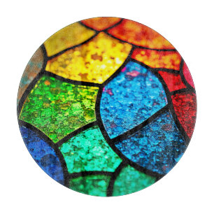 Vibrant Jewel Toned Stained Glass Texture Art Cutting Board