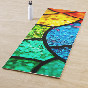 Vibrant Jewel Toned Stained Glass Texture Art Yoga Mat