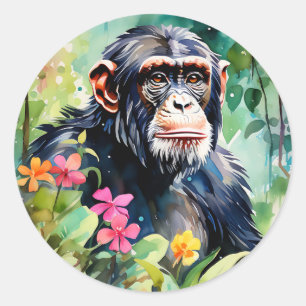 Vibrant Jungle Chimpanzee Classic Round Sticker