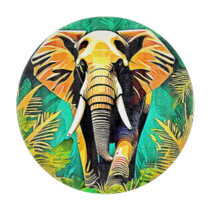 Vibrant Jungle Elephant Scene Design Cutting Board