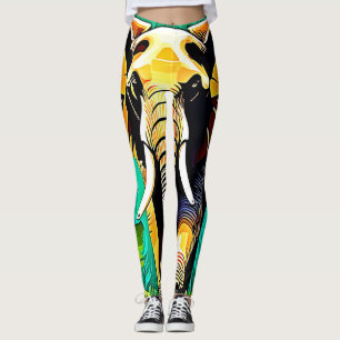 Vibrant Jungle Elephant Scene Design Leggings