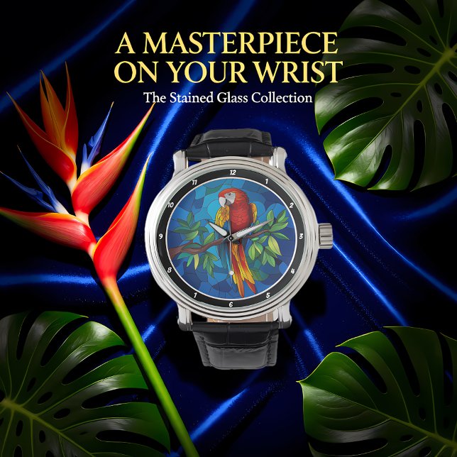 Vibrant Jungle Jewel" - Stained Glass Parrot Wall Watch (Creator Uploaded)
