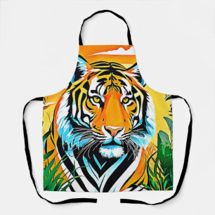 Vibrant Jungle Tiger Art Design Apron