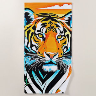 Vibrant Jungle Tiger Art Design Beach Towel
