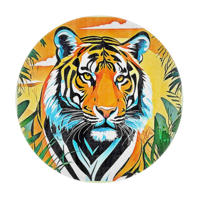 Vibrant Jungle Tiger Art Design Cutting Board (Front)