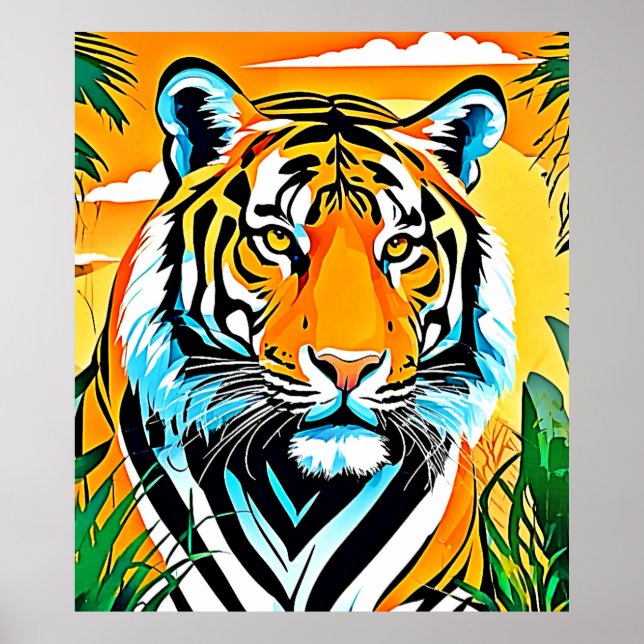 Vibrant Jungle Tiger Art Design Poster (Front)
