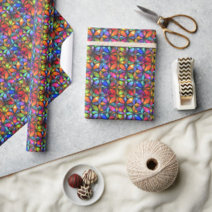 Vibrant Kaleidoscopic 3D Geometric Pattern Wrapping Paper