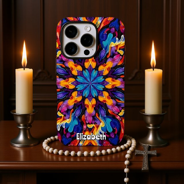 Vibrant Kaleidoscopic Abstract Mandala with Colour Case-Mate iPhone Case (Creator Uploaded)