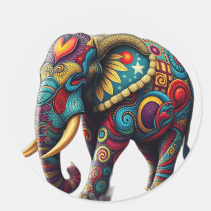 Vibrant Kaleidoscopic Elephant Art Classic Round Sticker