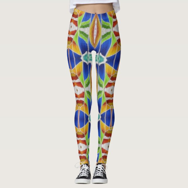 Vibrant Kaleidoscopic Geometric Pattern Colorful Leggings (Front)