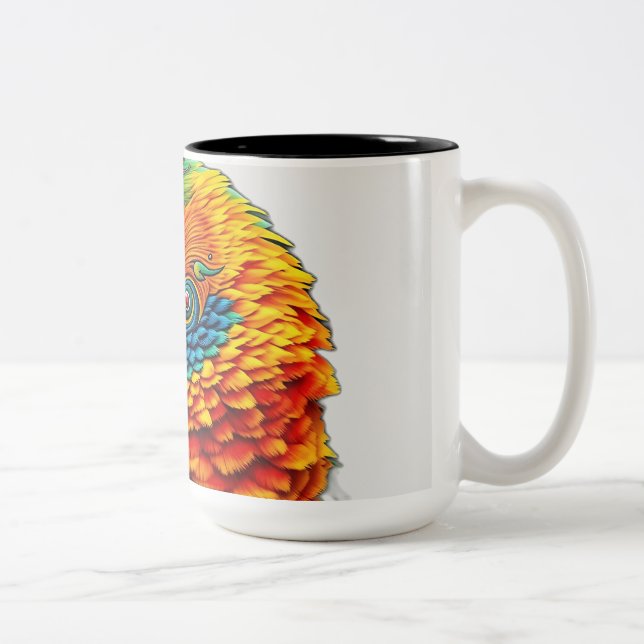 Vibrant Kaleidoscopic Parrot Pattern Two-Tone Coffee Mug (Right)