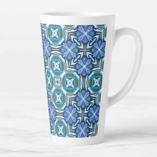 Vibrant Kaleidoscopic Pattern in Plues Latte Mug (Right)