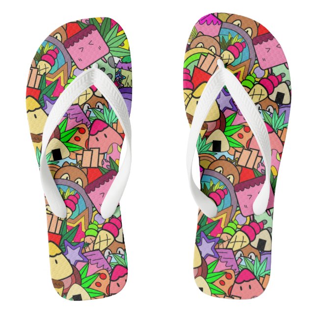 Vibrant kawaii l Colourful cartoon l Modern art Thongs (Footbed)