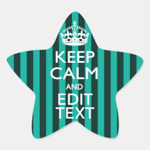 Vibrant Keep Calm Your Text Turquoise Stripes Star Sticker