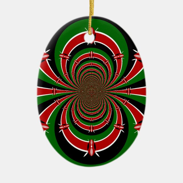 Vibrant Kenya Vision: Mirrored Kenyan Flag Art  Ceramic Ornament (Front)