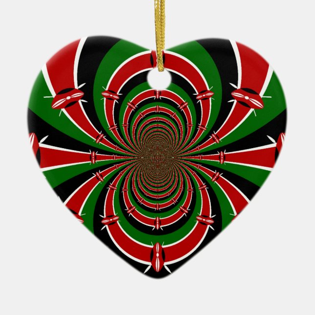 Vibrant Kenya Vision: Mirrored Kenyan Flag Art  Ceramic Ornament (Front)