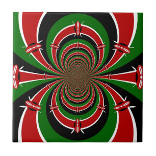 Vibrant Kenya Vision: Mirrored Kenyan Flag Art  Ceramic Tile