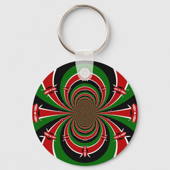 Vibrant Kenya Vision: Mirrored Kenyan Flag Art  Key Ring (Front)