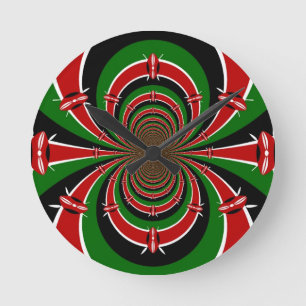 Vibrant Kenya Vision: Mirrored Kenyan Flag Art  Round Clock