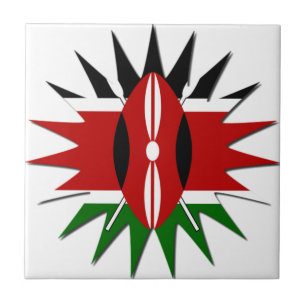 Vibrant Kenyan Flag Pattern: An 18-Star Art Ceramic Tile
