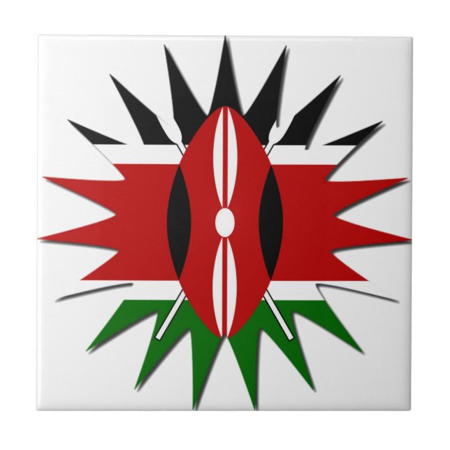 Vibrant Kenyan Flag Pattern: An 18-Star Art Ceramic Tile (Front)