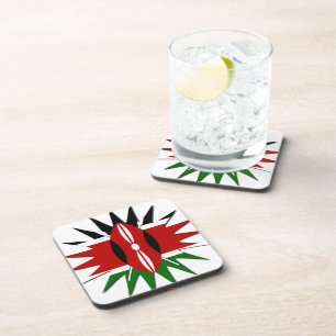 Vibrant Kenyan Flag Pattern: An 18-Star Art Coaster