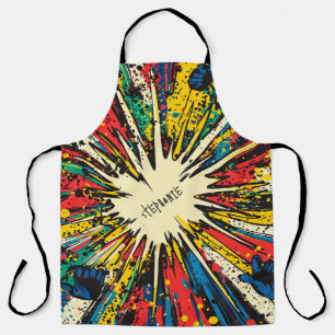 Vibrant Kinetic Blast - Crimson Blue Yellow Comic Apron
