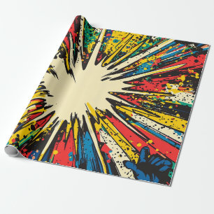 Vibrant Kinetic Blast - Crimson Blue Yellow Comic Wrapping Paper