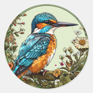 Vibrant Kingfisher Bird Classic Round Sticker