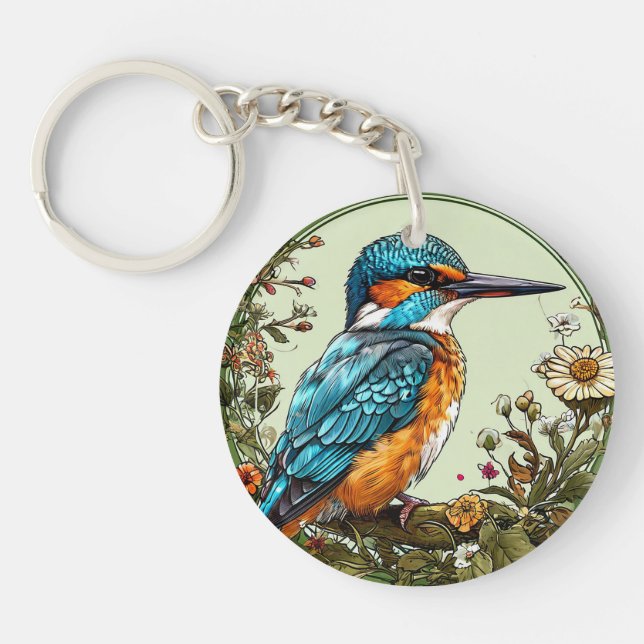 Vibrant Kingfisher Bird Key Ring (Front)