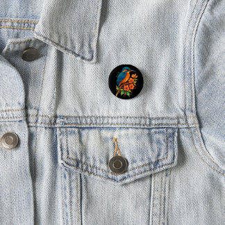 Vibrant Kingfisher with Blossoms – Watercolor Art 3 Cm Round Badge