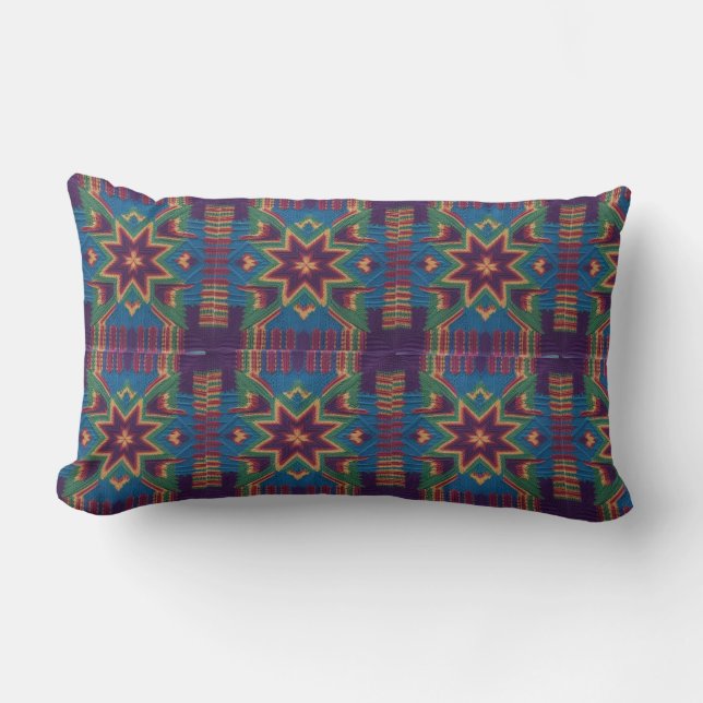 Vibrant Knitted Starburst Mandala Pattern Lumbar  Cushion (Front)