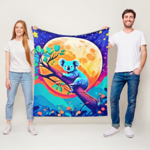 Vibrant Koala Moon Fleece Blanket
