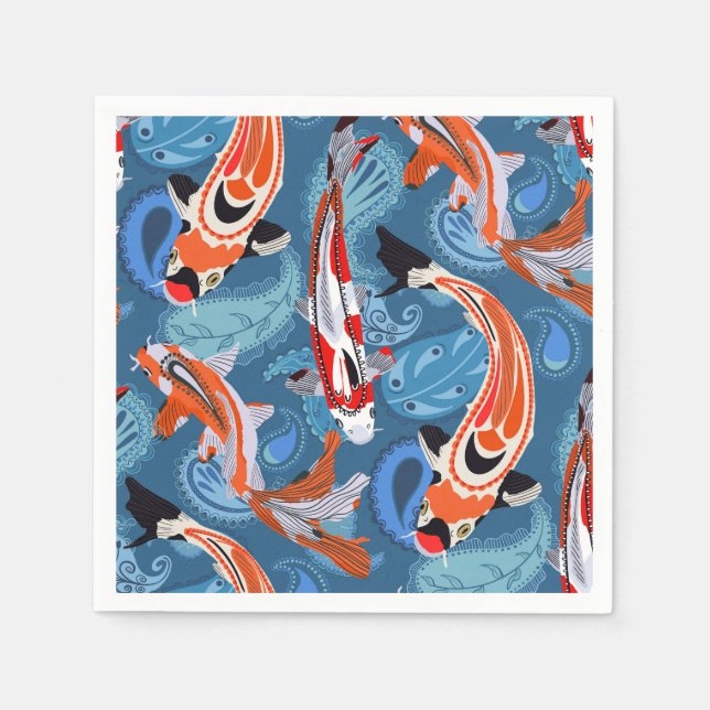 Vibrant Koi Fish Among Paisley Pattern Napkin (Front)