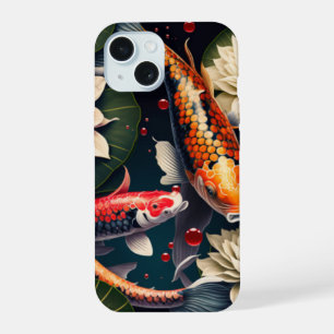 Vibrant Koi Fish and Lotus Flower Pond Art iPhone 15 Case