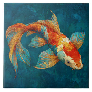 Vibrant Koi Fish Illustration Ceramic Tile