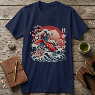 Vibrant Koi Fish Wave - Japanese Ukiyo-e T-shirt