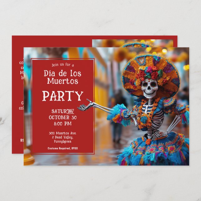 💀 Vibrant La Calavera in blue Invitation (Front/Back)