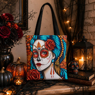 Vibrant La Catrina Sugar Skull Folk Art  Tote Bag