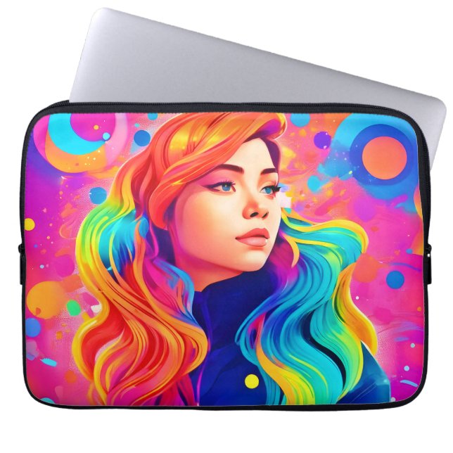Vibrant Lady Digital Artwork Laptop Sleeve (Front)