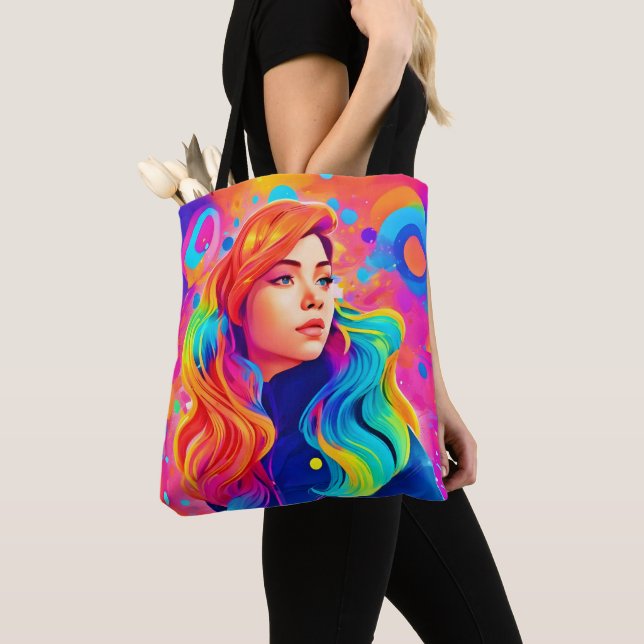 Vibrant Lady Digital Artwork Tote Bag (Close Up)