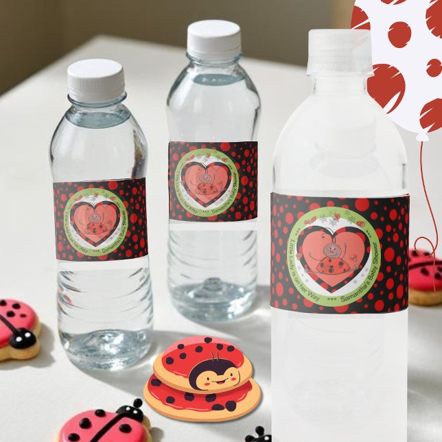 Vibrant Ladybug Polka Dot Water Bottle Label  (Vibrant Ladybug Polka Dot Water Bottle Label )