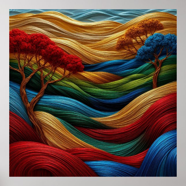 Vibrant Landscape with Textured Colourful Waves Poster (Front)