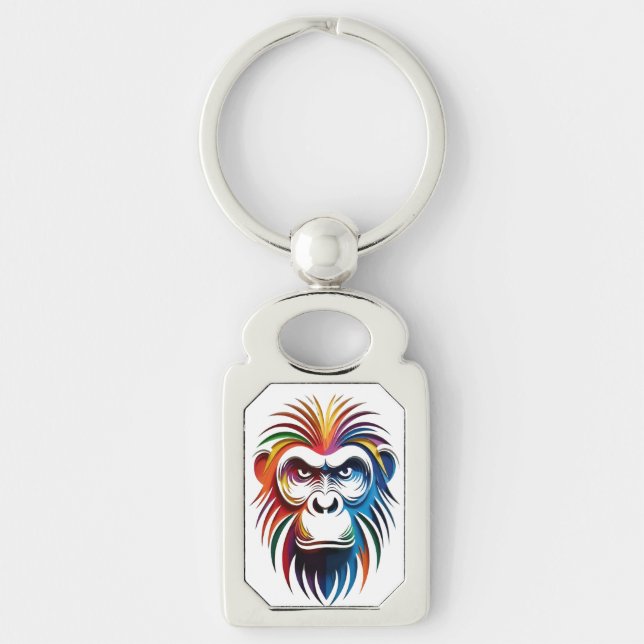 Vibrant Layered Gorilla Portrait Key Ring (Front)